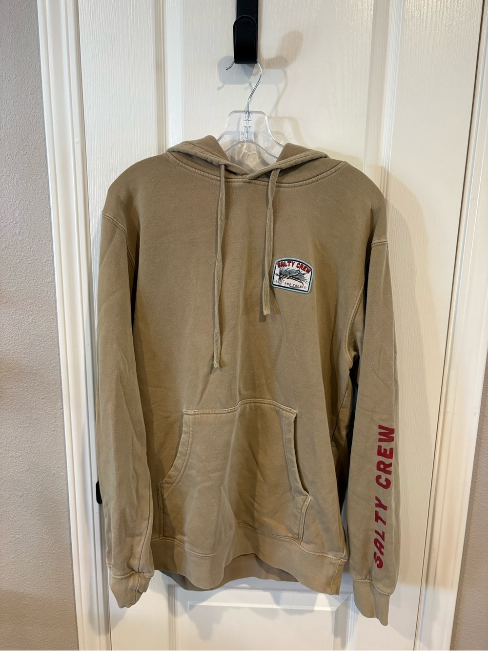 Salty Crew Men's Tan Pullover Hoodie with Red Sleeve Script